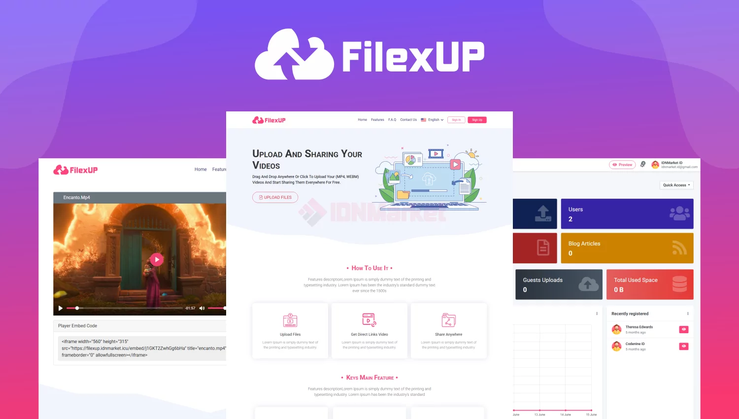 FilexUp - Easy Large Upload Video Files Sharing, Support Embed Player
